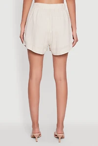 Womens Trendy Linen High Waisted Pleated Shorts, Khaki,