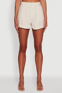Womens Trendy Linen High Waisted Pleated Shorts, S