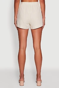 Womens Trendy Linen High Waisted Pleated Shorts, Khaki, Size S