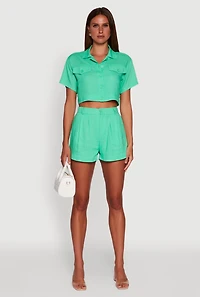 Trendy Linen High Waisted Pleated Shorts