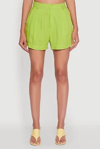 Trendy Linen High Waisted Pleated Shorts