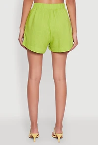 Womens Trendy Linen High Waisted Pleated Shorts, Green,