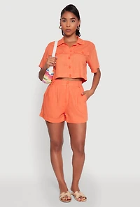 Trendy Linen High Waisted Pleated Shorts