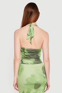 Floral Mesh Cowl Neck Halter Top