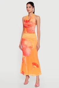 Floral Mesh Maxi Mermaid Skirt