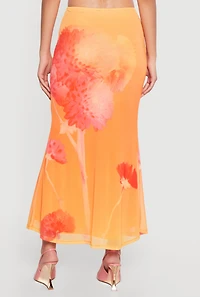 Floral Mesh Maxi Mermaid Skirt