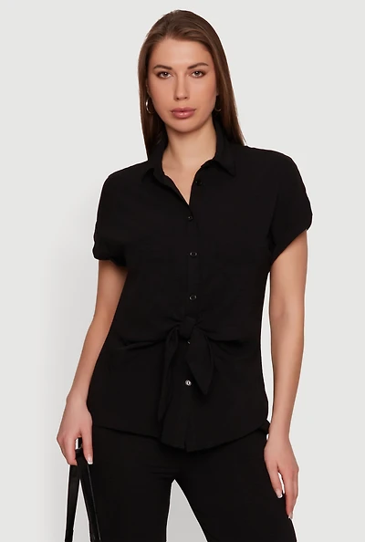 Crepe Knit Button Front Blouse