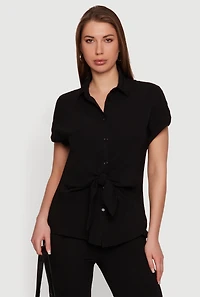 Crepe Knit Button Front Blouse