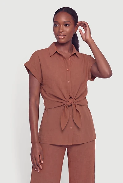 Crepe Knit Button Front Blouse
