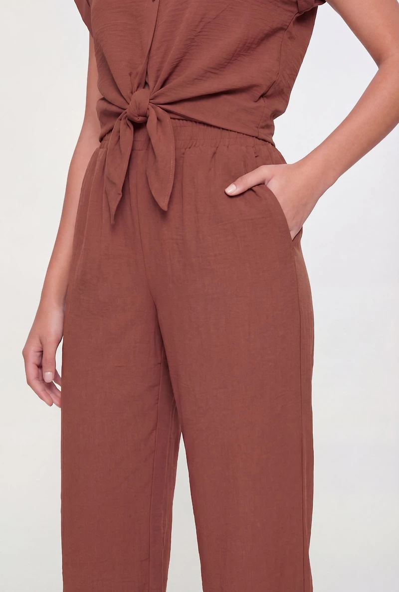 Solid Crepe Knit Pull On Pants