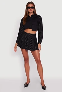Trendy Pinstripe Detail Cropped Shirt with Flap Pocket