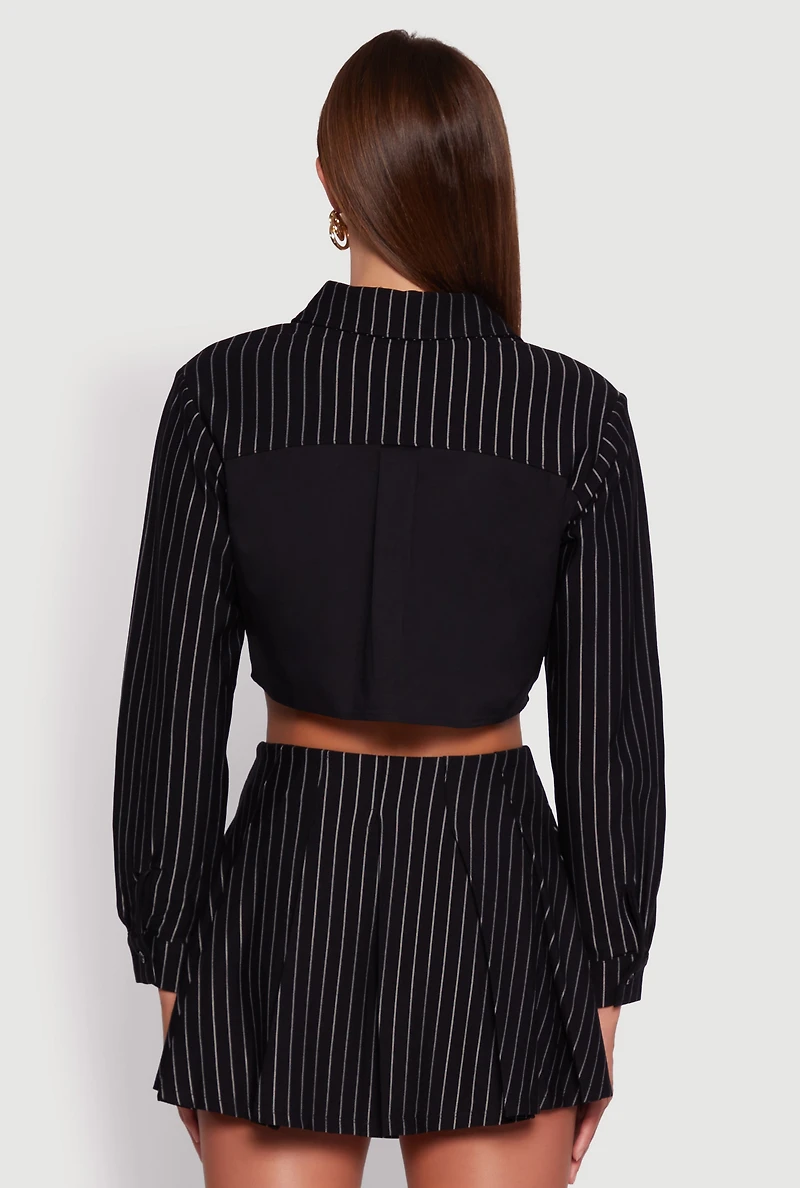 Womens Trendy Pinstripe Detail Cropped Shirt with Flap Pocket, XL