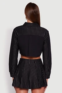 Womens Trendy Pinstripe Detail Cropped Shirt with Flap Pocket, XL