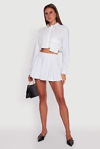 Womens Trendy Pinstripe Detail Cropped Shirt with Flap Pocket, White, Size XL