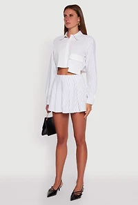Womens Trendy Pinstripe Detail Cropped Shirt with Flap Pocket, White, Size XL