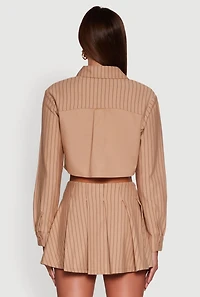 Womens Trendy Pinstripe Detail Cropped Shirt with Flap Pocket,