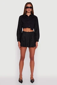 Womens Trendy High Waisted Pinstripe Pleated Mini Skirt,