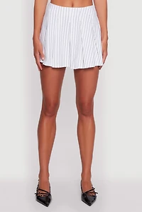 Womens Trendy High Waisted Pinstripe Pleated Mini Skirt, White, Size S