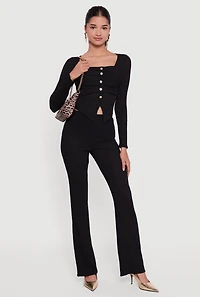 Textured Knit High Waisted Slim Bootcut Pants