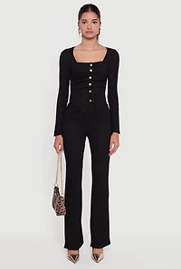 Textured Knit High Waisted Slim Bootcut Pants