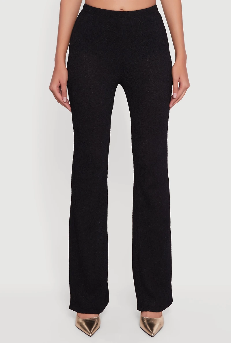 Womens Textured Knit High Waisted Slim Bootcut Pants,