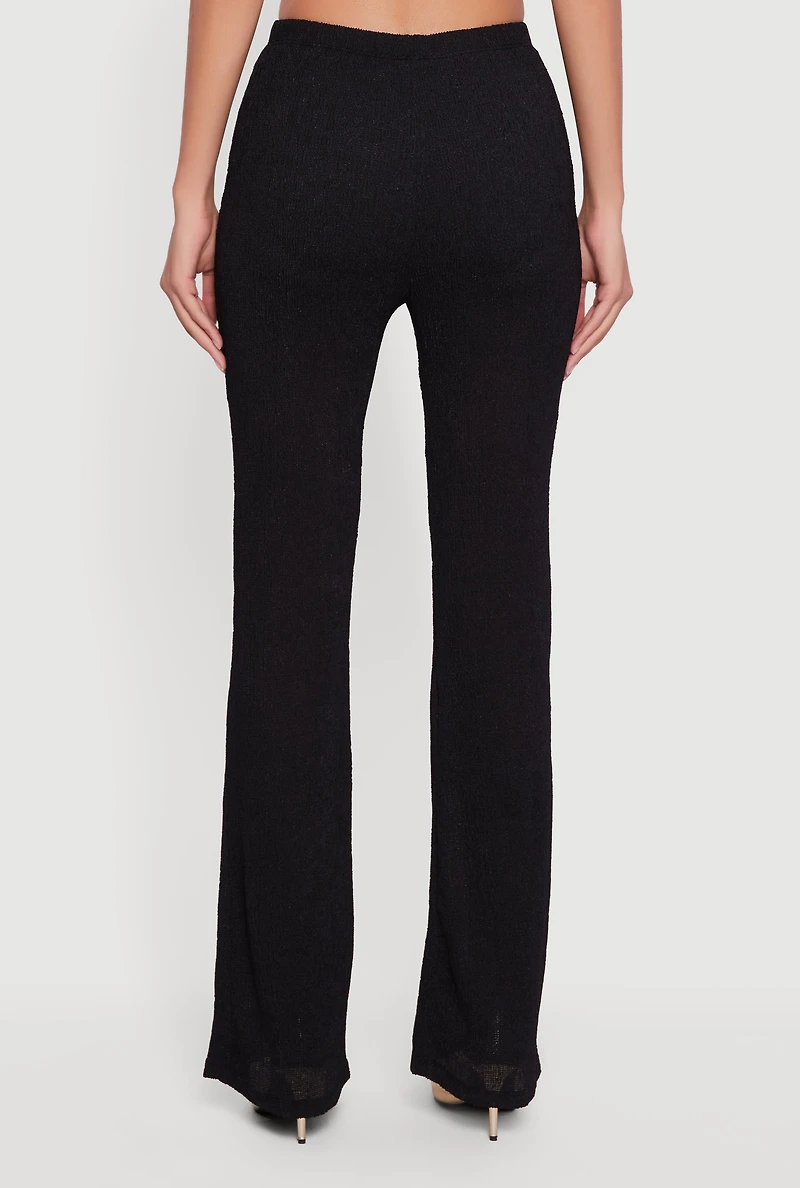 Womens Textured Knit High Waisted Slim Bootcut Pants,