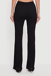 Womens Textured Knit High Waisted Slim Bootcut Pants,