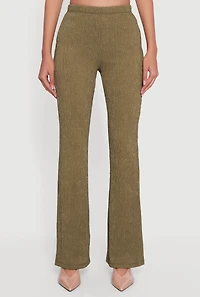 Womens Textured Knit High Waisted Slim Bootcut Pants, Green, Size S