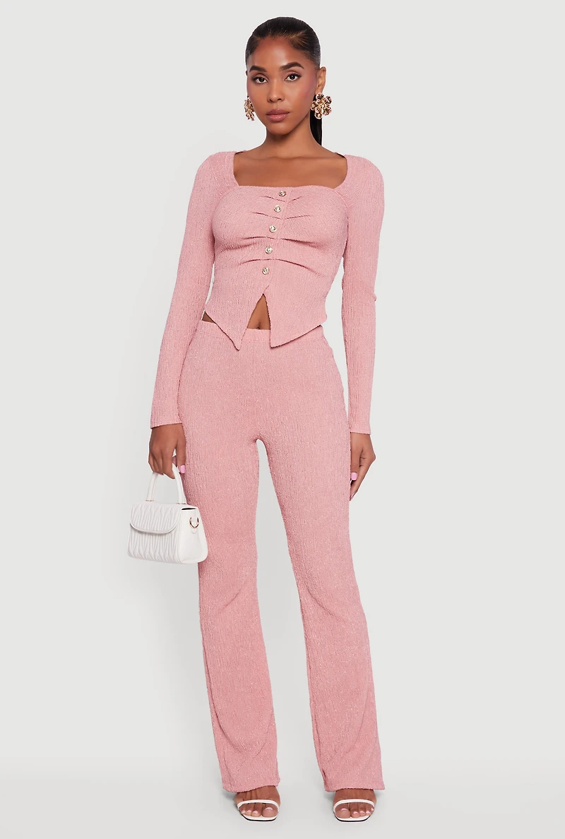 Textured Knit High Waisted Slim Bootcut Pants