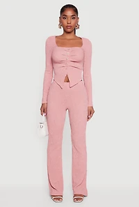 Textured Knit High Waisted Slim Bootcut Pants