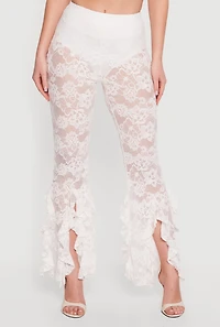 Floral Lace High Waisted Ruffle Flare Pants
