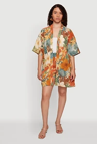 Tropical Floral Print Open Front Kimono