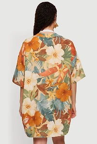 Tropical Floral Print Open Front Kimono