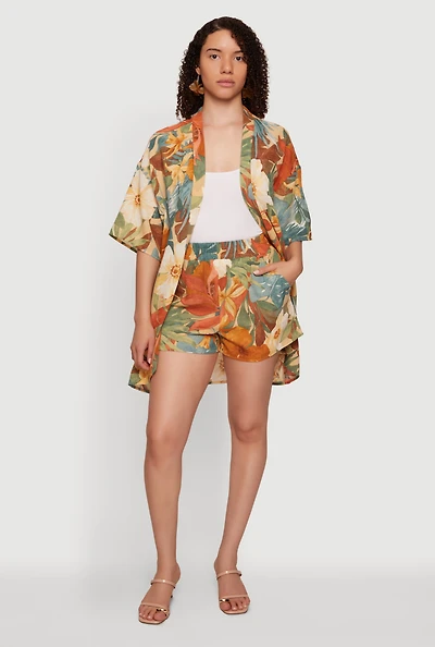 Floral Elastic High Waisted Shorts