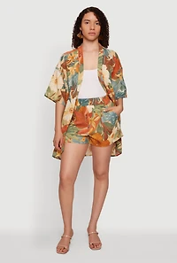 Floral Elastic High Waisted Shorts