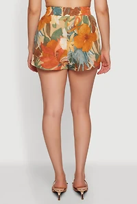 Floral Elastic High Waisted Shorts