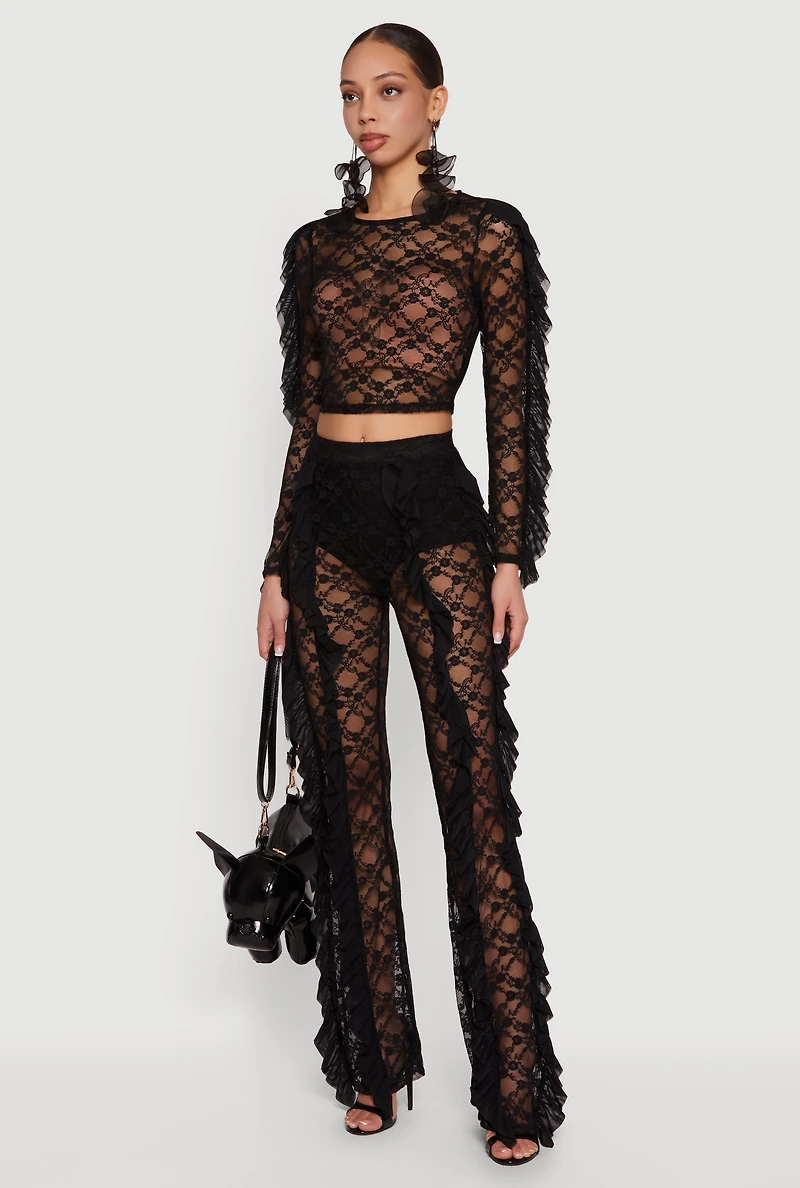 Floral Lace High Waisted Ruffle Pants