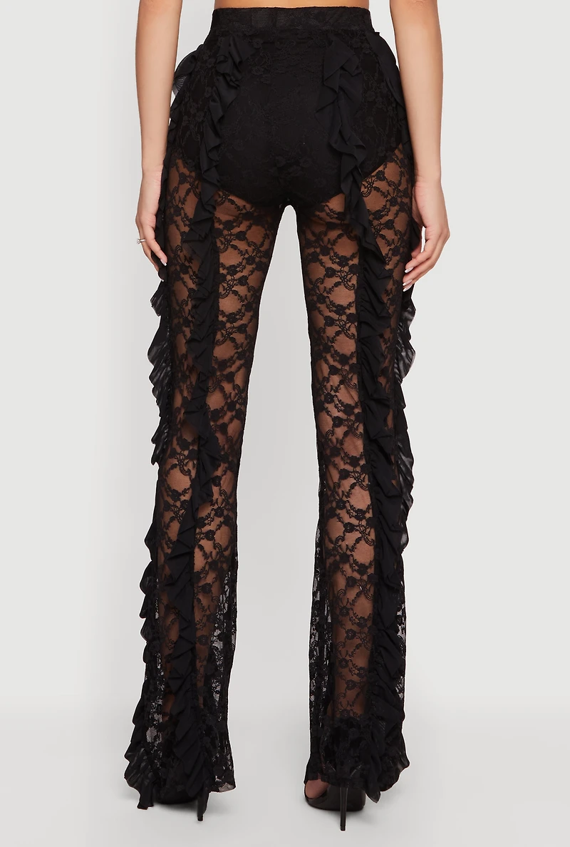 Floral Lace High Waisted Ruffle Pants
