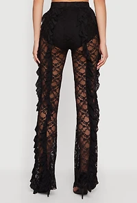 Floral Lace High Waisted Ruffle Pants