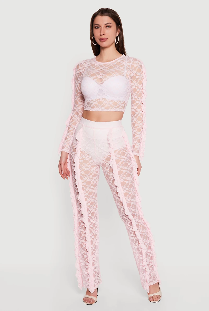 Floral Lace High Waisted Ruffle Pants