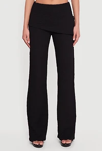 Textured Knit Side Tie Asymmetrical Fold Over Waist Pants