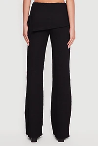 Textured Knit Side Tie Asymmetrical Fold Over Waist Pants