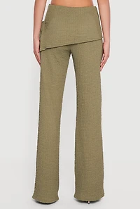 Textured Knit Side Tie Asymmetrical Fold Over Waist Pants