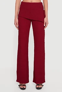 Womens Textured Knit Side Tie Asymmetrical Fold Over Waist Pants, L