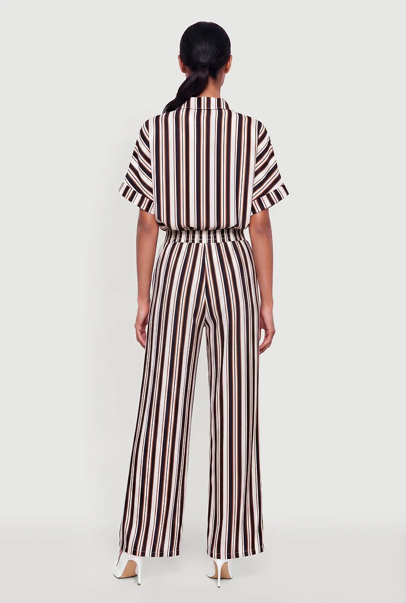 Striped Crepe Knit Pull On Pants