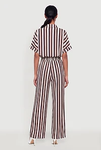 Striped Crepe Knit Pull On Pants