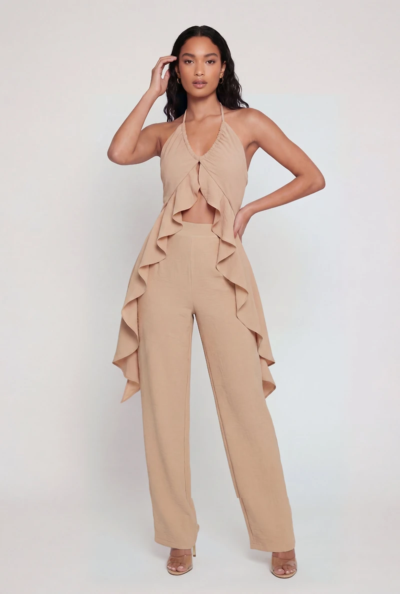 Crepe Knit Ruffle Trim Halter Top