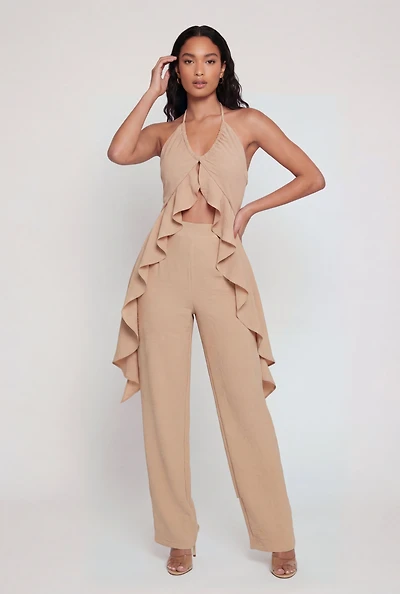 Crepe Knit Ruffle Trim Halter Top