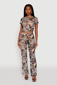 Womens Camo Leaf Print Mesh Crop Top, Green, Size XL