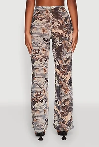 Womens Camo Leaf Print Mesh Casual Pants, Green, Size L